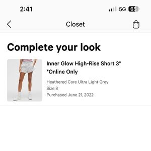 Lululemon grey inner glow short